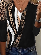  Per donna Tunica Maglietta Stampato Leopardo Blocco di colori Lettera Vintage Elegante Casual Manica Lunga Scollo a V Top Regolari Quotidiano Sportivo Weekend Nero Autunno