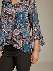  Жен. Бохо Рубашка Блуза Оборки Огурцы Винтаж Стиль На каждый день Длинный рукав V-образный вырез Обычные топы Повседневные Офис Свадебный гость Темно синий Лето Весна Осень