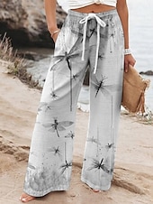 preiswerte weites Bein und hohe Taille-Damen Weites Bein Hosen Hose Urlaub Lässig Lang Hohe Taille Grafikdrucke Elastischer Bund Drucken Hoher Schnitt Atmungsaktivität Weich Mikroelastisch Urlaub Straße Alltagskleidung Grün Grau Frühling
