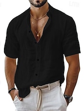 cheap Cotton Linen Shirt-Men&#039;s Shirt Linen Shirt Casual Shirt Button Up Shirt Cotton Shirt Plain Vacation Street Black White Pink Blue Short Sleeve Turndown Summer Clothing Apparel