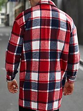 preiswerte Herren-Blazer &amp; -Anzüge-Herren Leichte Jacke Hemdjacke Freizeitjacke Jacke-Shirt Urlaub Täglich Thermowarm Tasche Frühling Herbst Karomuster Mode Klassisch Revers Regulär Schwarz Wein Orange Khaki Armeegrün Jacken