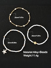 billiga Damarmband-3-delat pärlhängesset för kvinnor – guldlegering och vita pärlor med sjöstjärnor och snäckor, bohemiska strandsmycken för sommarsemester och vardagliga outfits