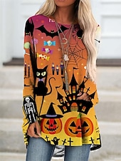 ieftine Rochie de Halloween-Pentru femei Rochie Mini Rochie hanorac Rochie casual Modă Modern În aer liber Halloween Zilnic Fit regulat Dovleac Manșon Lung Stil Nautic Negru Albastru piscină Mov Portocaliu Primăvară Toamnă