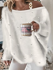 abordables Sweatshirts Flous-Femmes T-shirt Uni Occasionnel manche longue Une Épaule Hauts Réguliers Quotidien Sortir Week-end Blanche Rose Claire Été