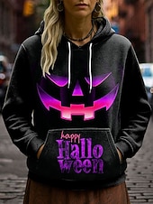 billige Halloween hettegenser og hettejakke-Dame Pullover hettegenser-genser Grafisk Hodeskaller Gresskar Fritid Langermet Med hette Vanlige topper Festkveldsklær Gate Hverdag Blå Lilla Oransje Grønn Grå Vår Høst Vinter