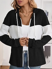 preiswerte Freizeitjacken-Damen Kapuzenjacke Bequem Patchwork Reißverschluss Lässig Farbblock Ausgehen Wochenende Reisverschluss Regulär Mit Kapuze Normale Passform Langarm Oberbekleidung Schwarz Hellgrün Rosenrot Herbst