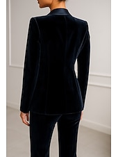 cheap Women&#039;s Suits-Women&#039;s 3 Pieces Suits Formal Wedding Guest Velvet Elegant Simple Long Sleeve Floor Length Peak Lapel Single Breasted