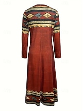 preiswerte Boho Kleid-Damen Maxikleid Shiftkleid A Linie Kleid Party Lässig Boho Täglich Date Ausgehen Normale Passform Batik Stammes Langarm Rundhalsausschnitt Rote Blau Purpur Grün Frühling Herbst Winter