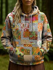 olcso Virágmintás felsők-Női Pulóver Hoodie pulóver Virágos Grafika Alkalmi Hosszú ujj Kapucni Normál felsők Party estélyi viselet Utca Hétköznapi Arcpír rózsaszín Medence Narancssárga Lóhere Tavasz Ősz Tél