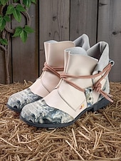 economico Stivali alla caviglia-stivali patchwork artistici da donna: stivaletti alla caviglia colorati con lacci per streetwear creativo, giardinaggio urbano e gite del fine settimana