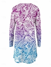 tanie Sukienka boho-Damskie Sukienka mini Sukienka t-shirtowa Sukienka A line Urlop Codzienny Codzienny Randka Regularny Ombre Graficzny W Tureckie Wzory Długi rękaw Półgolf Niebieski Fuksja Pomarańczowy Zielony Wiosna