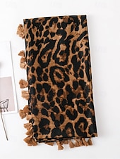 abordables Bufandas de mujer-Bufanda con borlas y estampado de leopardo para mujer: chal extragrande, suave y ligero con flecos, estilo bohemio chic para otoño/invierno, atuendos casuales, oficina, viajes y regalos.