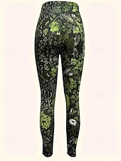 levne -Dámské Kalhoty Legíny Pohodlné legíny Šik ven Na běžné nošení Plná délka Vysoký pas Květinový Elastický pas Tisk Prodyšnost Pohodlné Elastické Dovolená ulice Denní nošení Fialová Zelená Jaro Podzim