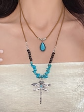 olcso Női nyaklánc-női réteges szitakötő türkiz nyaklánc – bohém medálékszer fesztiválokra, hétköznapi viseletre és ajándékba