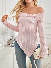 abordables Pull de Noël-Femmes Chemisier Uni Élégant Moderne manche longue Épaules Dénudées Hauts Réguliers Fête Sortir Nœud Dos nu Noir Blanche Rose Claire Abricot Bleu clair Automne