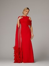 olcso KÉK-Fazonú esti ruha elegáns ruha formális őszi lágy  ecsetvonós vonalú ujjatlan cseppnyakú sifon tollal redőkkel sliccel