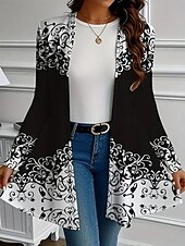 abordables Manteaux 3D-Femmes Manteau d&#039;Hiver Trench Léger Confortable Imprimé Front ouvert ancien Mode Occasionnel Fleuri Vacances Occasionnel Long Sans Col Coupe régulière manche longue Vêtements d&#039;extérieur Blanche Rose