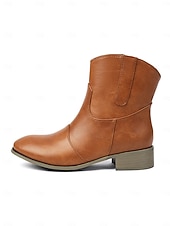 abordables Cowboy y botas occidentales-Botines de piel sintética color vino tinto para mujer: botas cortas de tacón bajo estilo western informal para el trabajo, viajes y atuendos cotidianos.