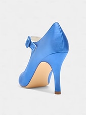voordelige Cocktail-Champagnekleurige satijnen Mary Jane-hakken voor dames met kristallen gesp, elegante pumps met puntige neus voor cocktailparty&#039;s