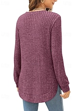 preiswerte Texturierte Oberteile-Damen Textur Bluse T Shirt T-Shirt Einfach Mode Modern Langarm Rundhalsausschnitt Normale Oberteile Täglich Ausgehen Asymmetrisch Schwarz Wein Fuchsie Braun Grün Frühling Herbst