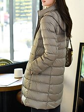 abordables Doudounes-Femmes Doudoune Manteau Chaud Confortable Fermeture éclair Avec Poches Mode Uni Fête Décontracté Quotidien Week-end Fermeture éclair Long À capuche Coupe régulière manche longue Vêtements d&#039;extérieur