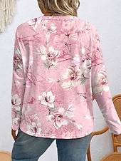 ieftine Tricouri Mărime Plus-Pentru femei Plus Size Topuri Tricou Floral Grafic Imprimeu Manșon Lung Stil Nautic Casual Zilnic Poliester Toamnă Iarnă Albastru piscină Roz Îmbujorat