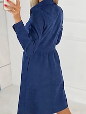 ieftine Rochie simplă-Pentru femei Rochie Mini Rochii Tip Cămașă Clasic Modern În aer liber Vacanță Sfârșit de săptămână Fit regulat Simplu Manșon Lung Guler Cămașă Negru Albastru piscină Mov Kaki Toamnă