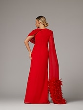 olcso KÉK-Fazonú esti ruha elegáns ruha formális őszi lágy  ecsetvonós vonalú ujjatlan cseppnyakú sifon tollal redőkkel sliccel