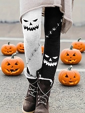 billiga Halloween Bottoms-Dam Byxor Damasker Mysiga leggings Streetwear Ledigt Fullängd Hög midjaPantsHalloween Pumpa Elastisk midja Mönster Mateial som andas Bekväm Elastisk Semester Gata Dagliga kläder Vit Purpur Orange
