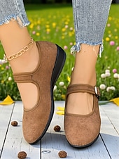 Women's Red Mary Jane Flats with Adjustable Buckle Strap, Comfortable Non-Slip Sole Casual Wear and Festive Christmas Outfits cheap Women's Christmas Shoes-Women's Red Mary Jane Flats with Adjustable Buckle Strap, Comfortable Non-Slip Sole Casual Wear and Festive Christmas Outfits