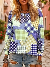 abordables Art &amp; Design Tops-Veste à capuche vintage boho imprimée en 3D pour femmes sweat à capuche patchwork à fleurs sweat graphiques géométriques vintage décontracté quotidien de rue décontracté bleu denim jaune rose bleu
