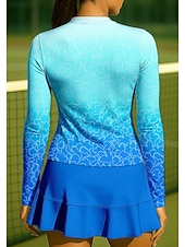 preiswerte Damenbluse-Damen Farbverlauf Sporthemd Tennis Shirt Tennistop Langarm Reißverschluss Blumen UPF50+ UV-beständig Hohe Elastizität Feuchtigkeitsableitend Atmungsaktiv Volleyball Tennis Golfspiel Stehkragen