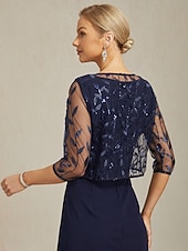 Damskie Marynarka Kurtka Lekki Koronka Haft Cekiny Elegancja Kwiaty Formalny Rocznica Impreza Gość weselny Otwarty przód Krótkie Wycięcie pod szyją Regularny Rękaw 3/4 Odzież wierzchnia Granatowy tanie Marynarki i garnitury-Damskie Marynarka Kurtka Lekki Koronka Haft Cekiny Elegancja Kwiaty Formalny Rocznica Impreza Gość weselny Otwarty przód Krótkie Wycięcie pod szyją Regularny Rękaw 3/4 Odzież wierzchnia Granatowy