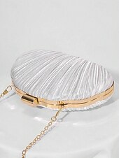 economico Matrimonio ACC-pochette da sera in raso plissettato a conchiglia da donna, color champagne metallizzato con montatura e catena dorate: glamour vintage per matrimoni, cocktail party, balli di fine anno e serate fuori