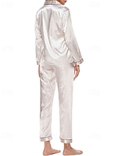 Χαμηλού Κόστους Πιτζάμες και νυχτικά-Γυναικεία Σαλόνια Μοντέρνα Καθημερινό Μαλακή Μονόχρωμες Σατέν Μεταξωτές Πιτζάμες Πιτζάμες Κουμπιά Παντελόνι Καθημερινά Κρεβάτι Μακρυμάνικο Πέτο Μπλε Λίμνης Μαύρο Σαμπανιζέ Κρασί Βυσσινί