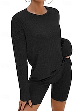 economico Set corti da donna-Per donna Moda Streetwear Camicia Set di Pantaloncini Manica Lunga Girocollo Semplice Abbigliamento quotidiano Data Nero Rosso Blu Autunno Vestibilità regolare