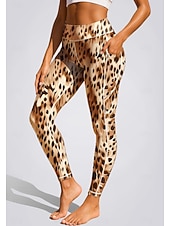economico Leggings e collant da yoga-Per donna leggings da pilates Pantaloni fitness Leggings da palestra Tasche Bollo Tasche Laterali Pilates Palestra Allenamento in Palestra Pantaloni Collant Leggings Grafico Leopardato grigio