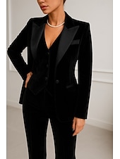 cheap Women&#039;s Suits-Women&#039;s 3 Pieces Suits Formal Wedding Guest Velvet Elegant Simple Long Sleeve Floor Length Peak Lapel Single Breasted