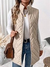 economico Smanicati imbottiti-Per donna Gilet Caldo Confortevole Cerniera Tasca All'aperto Casual Semplice Ferie Weekend Cerniera Lungo Collo alla coreana Vestibilità regolare Senza Maniche Capispalla Nero Albicocca Inverno