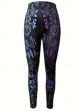billiga Halloween Bottoms-Dam Byxor Damasker Mysiga leggings Streetwear Ledigt Fullängd Hög midja Blommig Elastisk midja Mönster Mateial som andas Bekväm Elastisk Semester Gata Dagliga kläder Blå Vår Höst Normal