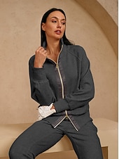 cheap Sweatshirt &amp; Outerwear-Women&#039;s Golf Jacket Dark Grey Black White Long Sleeve Top Ladies Golf Attire Clothes Outfits Wear Apparel