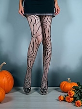 お買い得  ハロウィンアクセサリー-女性用ハロウィン柄網タイツ - 蜘蛛の巣、ドクロ、ゴシックデザインの黒の透けパンスト。魔女、吸血鬼、不気味なパーティー衣装にぴったりのセクシーなコスチュームストッキング。