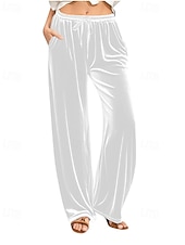 Недорогие широкие ноги и высокая талия-Жен. Широкие Вельветовые брюки Брюки Уличный стиль На каждый день Полная длина Средняя талия Полотняное плетение Карман Эластичный шнурок Удобный Для улицы Праздники выходные