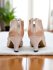 economico Scarpe per balli latini-scarpe da ballo da donna con punta aperta, strass e tacco basso color carne - calzature professionali per feste da ballo Gatsby
