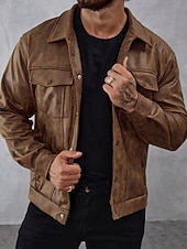 economico Giacca in ecopelle-Per uomo Giacca in Ecopelle Giacca in finta pelle scamosciata Vacanza Quotidiano Antivento Caldo Tasca Autunno Inverno Semplice Moda Classico Bavero Regolare Marrone Giacca