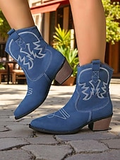 economico Stivali da cowboy e occidentali-stivali da cowboy western in pelle scamosciata marrone da donna - comodi stivali da passeggio con tacco a blocco a punta e altezza metà polpaccio per donne, stile bohémien, ideali per festival