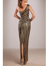 cheap Sheath Evening Dresses-Sheath Column Floor Length Prom Dresses Evening Gown Ball Gown Formal Dress Elegant Sleeveless One Shoulder Wedding Formal Sequined with Glitter