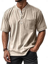 ieftine Tricou casual Henley-Bărbați Cămașă Henley Tricouri Tee Top Manșon scurt Henley Toamnă Iarnă Retro Modă Designer Nostalgic Modă Epocă Vacanță Stradă Ieșire Bleumarin Negru Verde Deschis Top tricou pentru bărbați