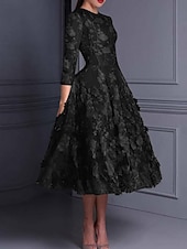 abordables Robes de cocktail-Ligne A Robes de Cocktail Élégant Robe de soirée Formel Mariage Longueur cheville Demi Manches Col ras du cou Poche Satin Dos nu avec Appliques 2025