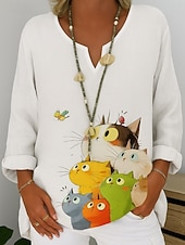 Women's Cotton Linen Shirt Graphic Animal Abstract Elegant Bohemia Vintage Long Sleeve V Neck Regular Tops Daily Holiday White Orange Summer Spring4